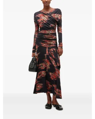 GANNI floral-print ruched midi dress - Black - サムネイル2