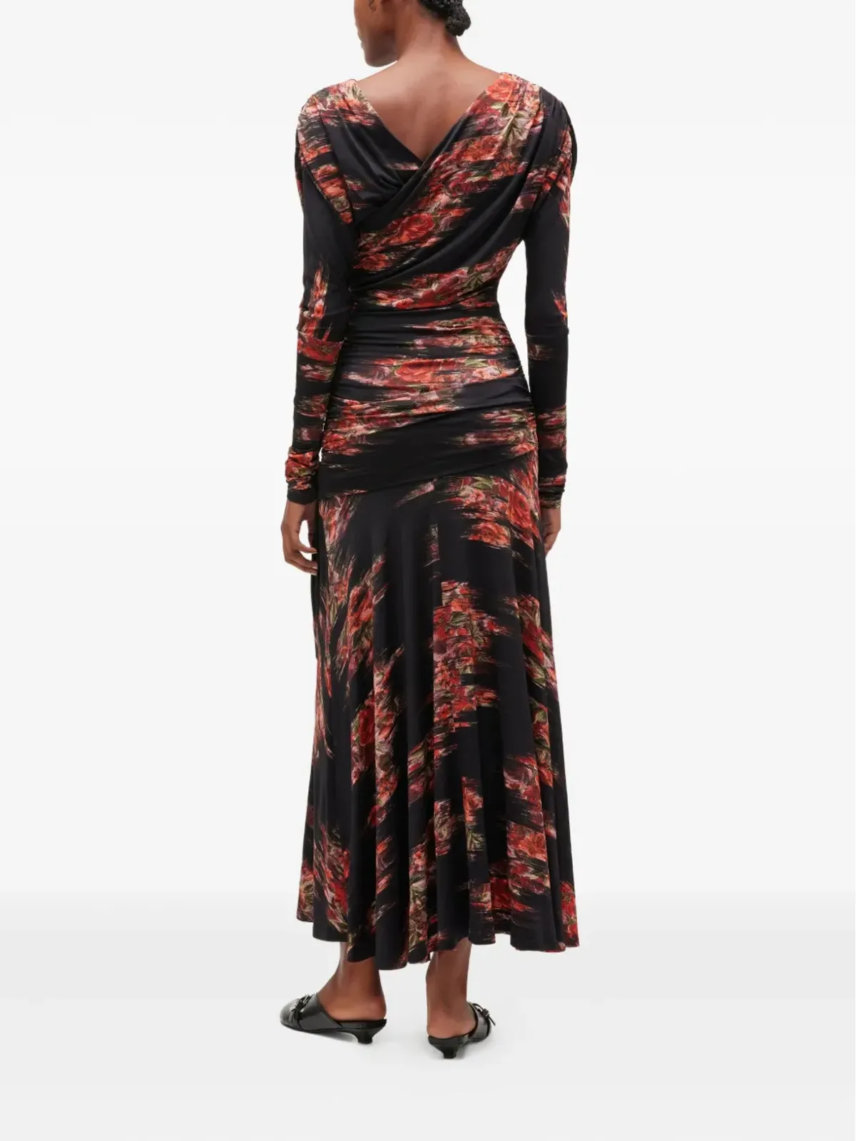 GANNI floral-print ruched midi dress - Black - 画像3