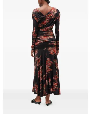 GANNI floral-print ruched midi dress - Black - サムネイル3