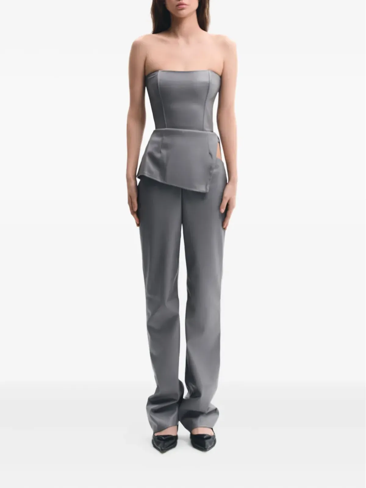 Lika lace-up asymmetrical corset top - Grey - 画像2