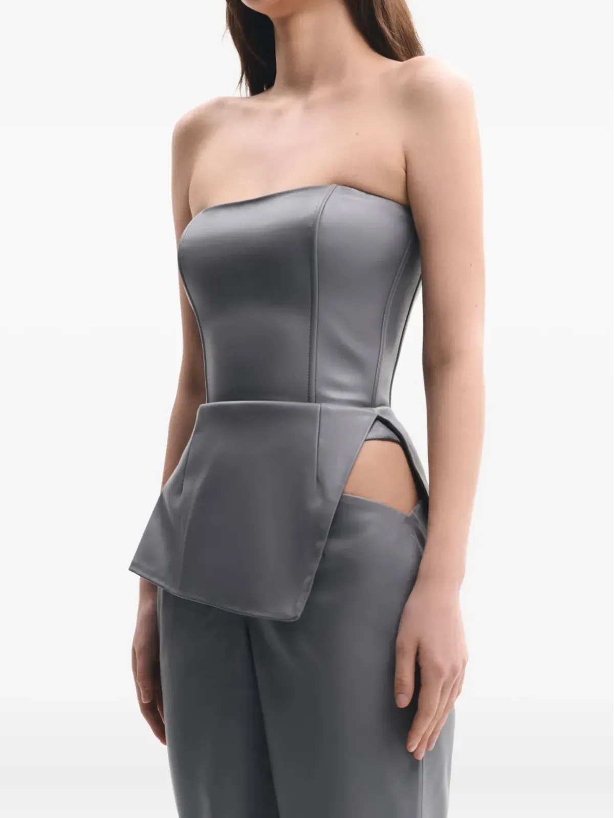 Lika lace-up asymmetrical corset top - Grey - 画像3