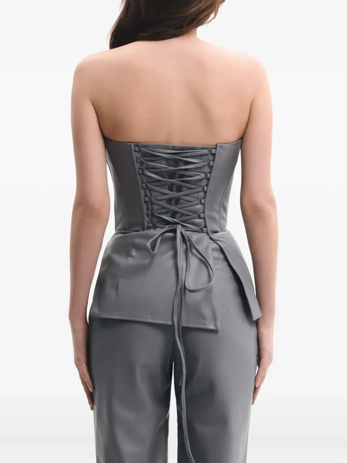 Lika lace-up asymmetrical corset top - Grey - 画像4