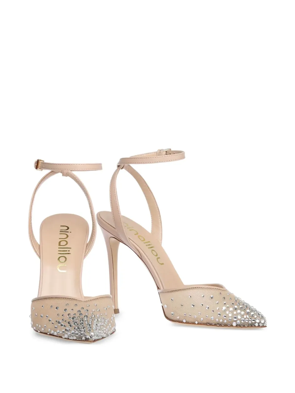 Ninalilou 115mm Avril crystal-embellished ankle-strap pumps - Neutrals - 画像2