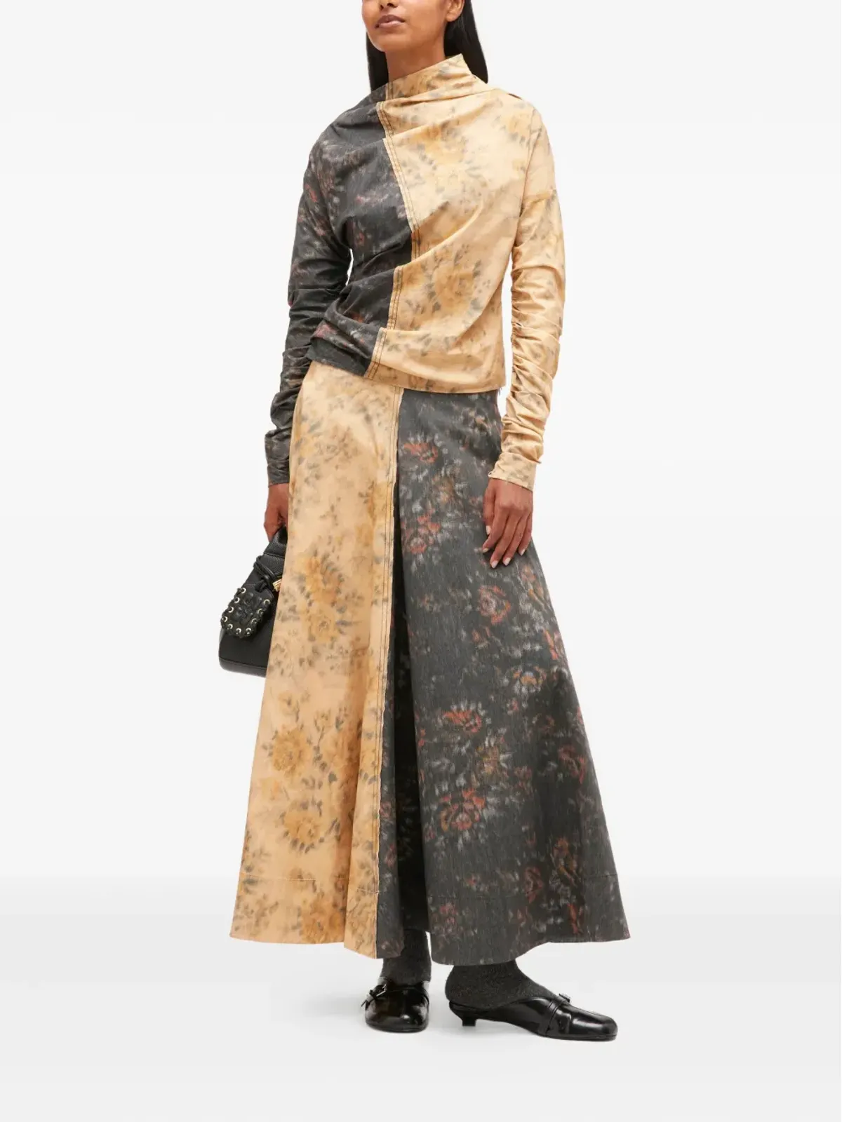 GANNI asymmetric-neck floral-print top - Yellow - 画像2