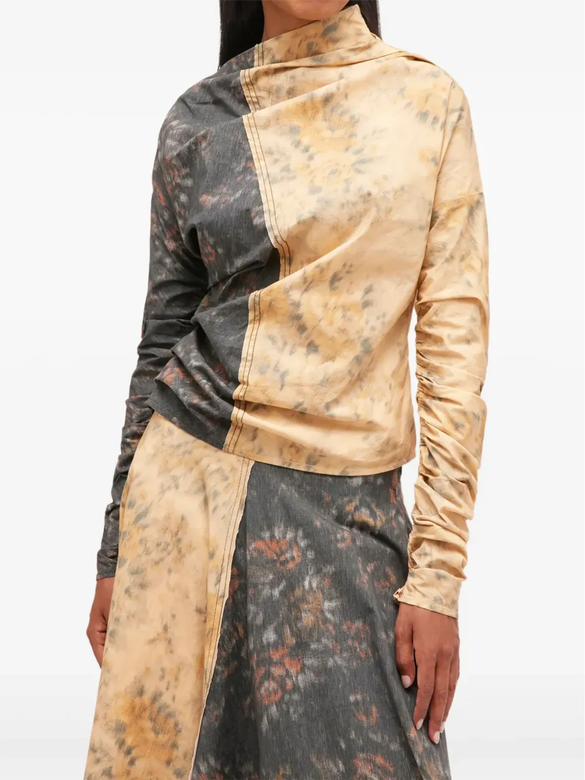 GANNI asymmetric-neck floral-print top - Yellow - 画像3