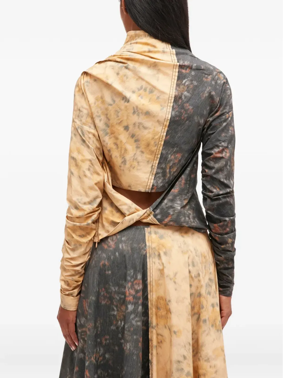 GANNI asymmetric-neck floral-print top - Yellow - 画像4