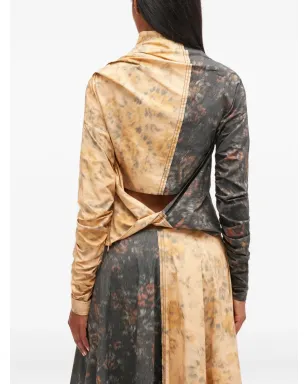 GANNI asymmetric-neck floral-print top - Yellow - サムネイル4