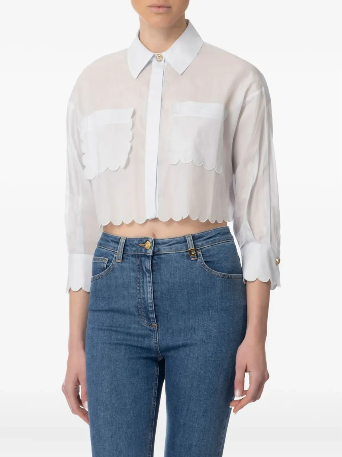Elisabetta Franchi スカラップトリムコットンシャツ - 画像2