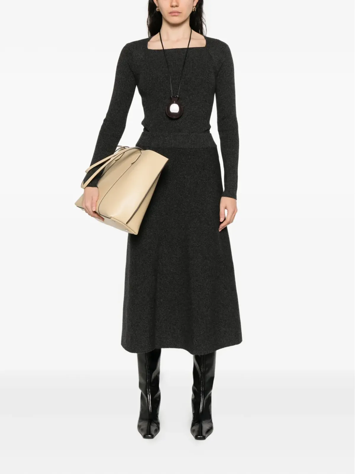 Agnona グレーのニットAラインミディスカート - 画像2