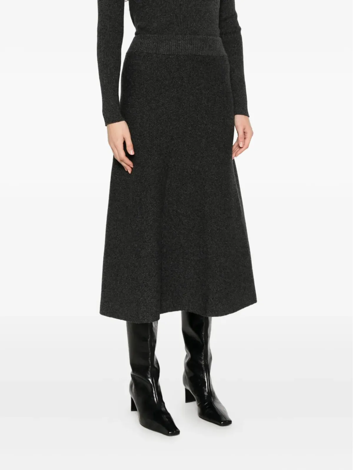 Agnona グレーのニットAラインミディスカート - 画像3