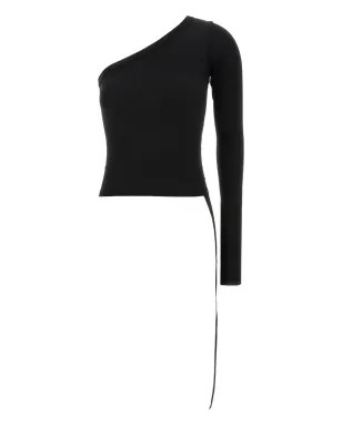 Rick Owens DRKSHDW ジギー アシンメトリックネックライン ロングスリーブ Tシャツ - ブラック - サムネイル1