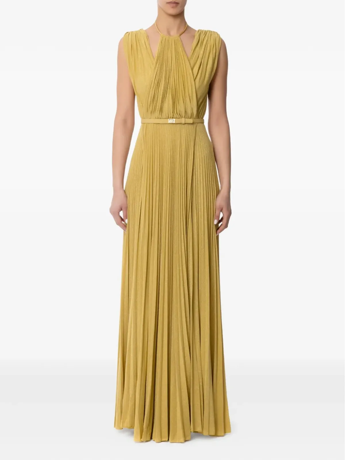 Elisabetta Franchi プリーツ入りマキシイブニングドレス イエロー - 画像2