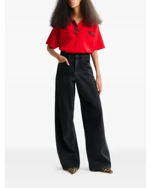 Essentiel Antwerp コーティングポケット付きワイドレッグデニムジーンズ ブラック - サムネイル2