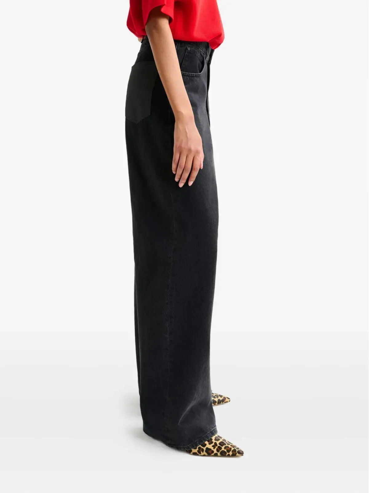 Essentiel Antwerp コーティングポケット付きワイドレッグデニムジーンズ ブラック - 画像3