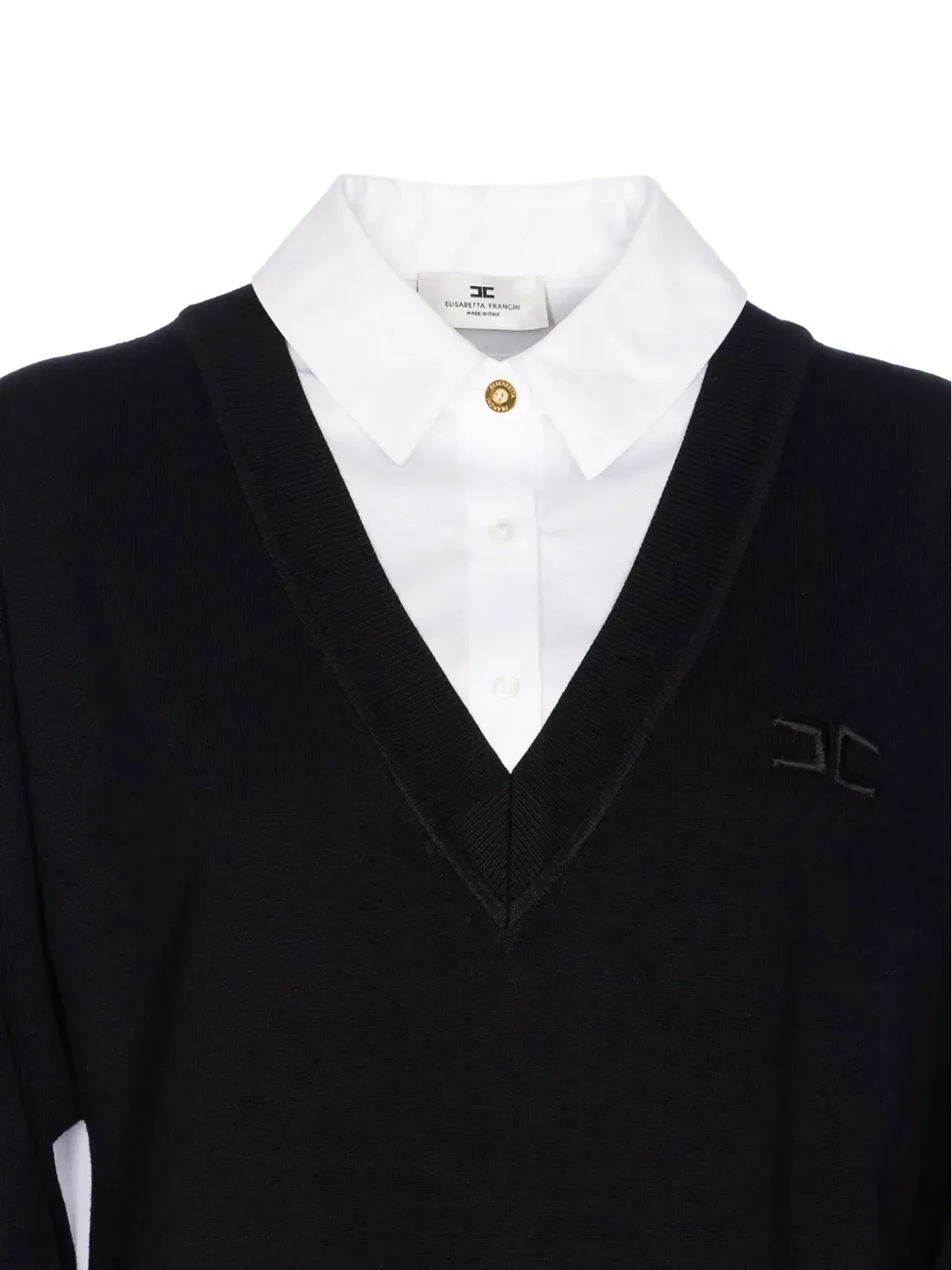 Elisabetta Franchi 刺繍ロゴVネック ミニデイドレス - 画像4