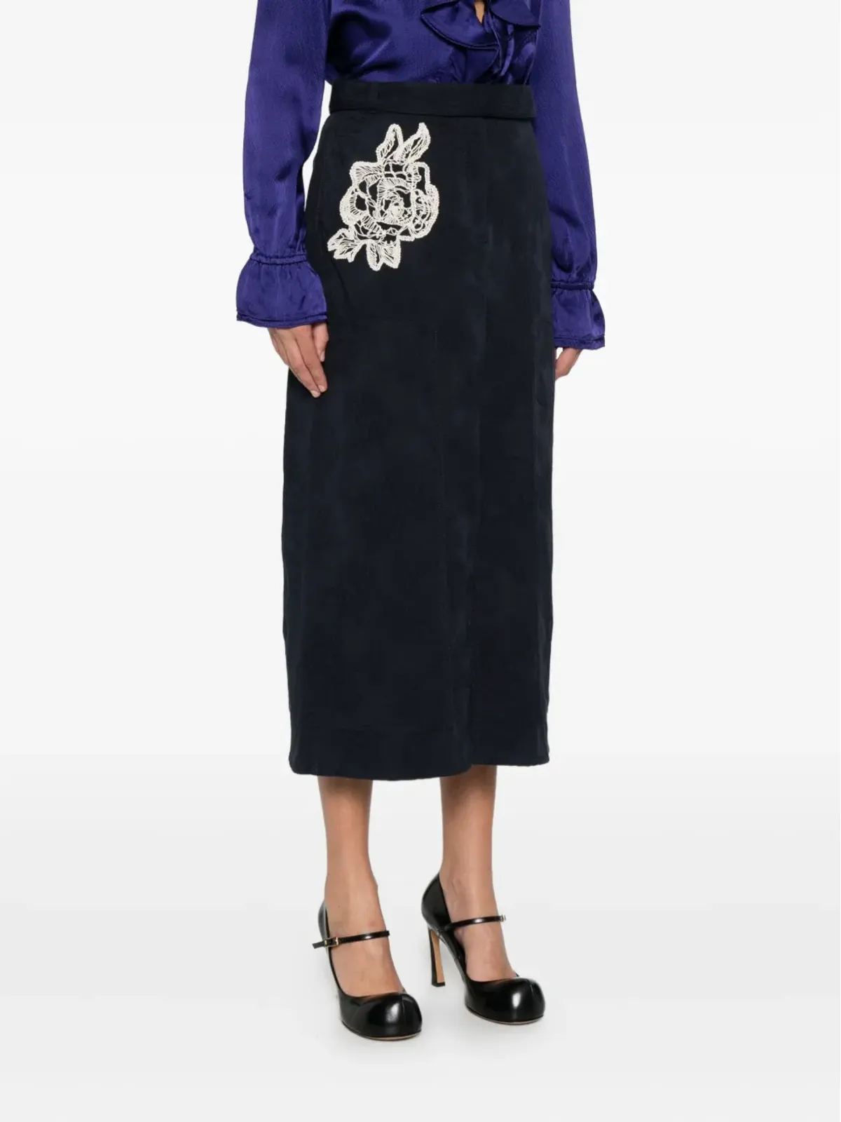ERDEM 花柄アップリケ付きミディスカート - 画像3
