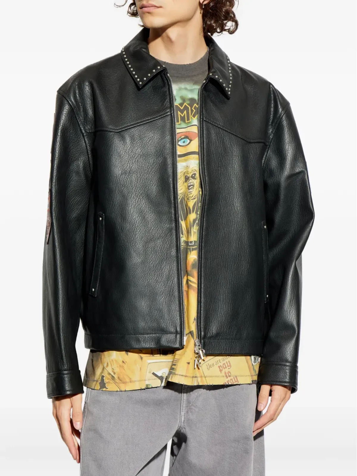 Represent アイアン・メイデン トゥローパー スタッズ入りレザージャケット - 画像3