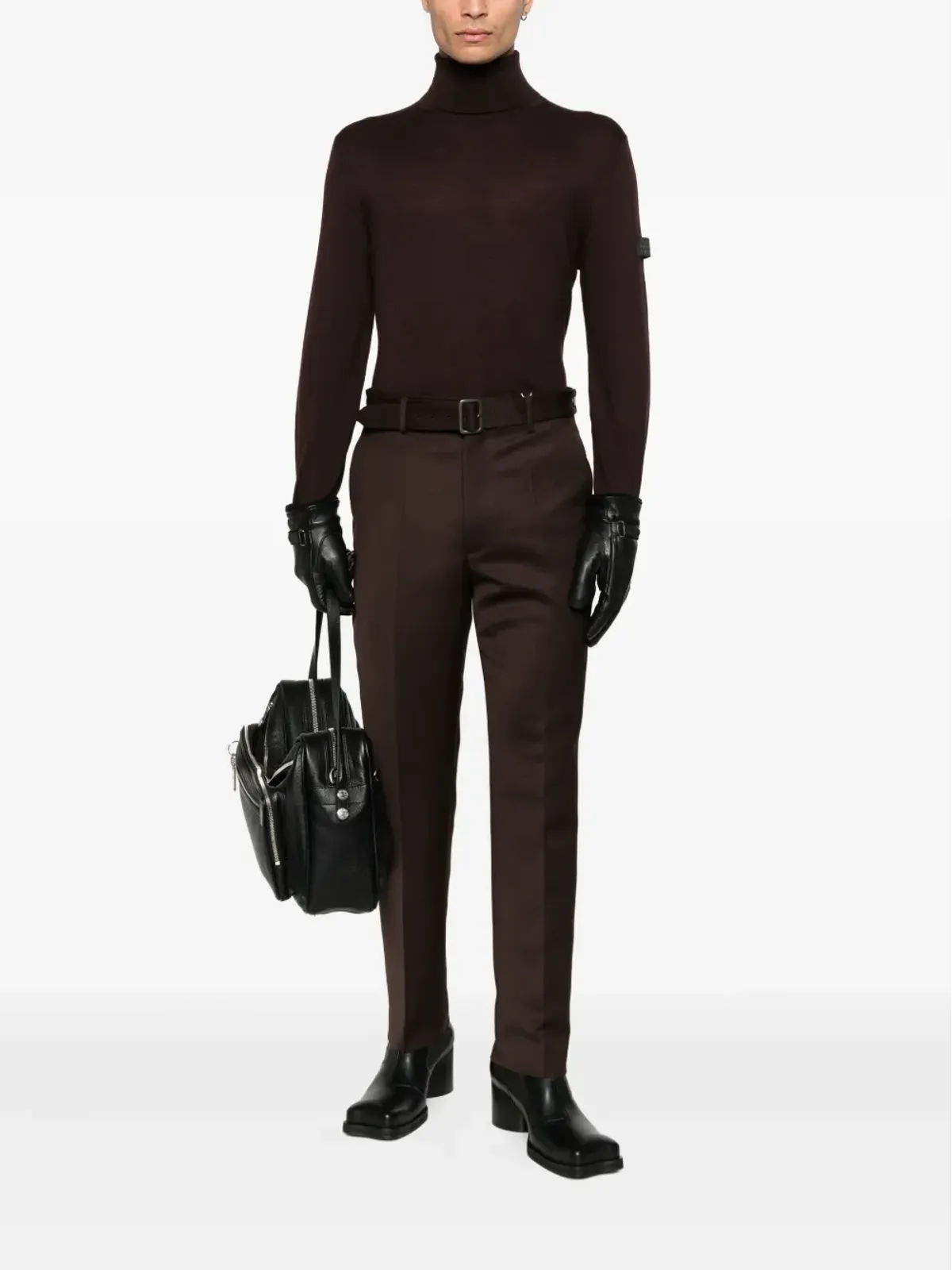 MM6 Maison Margiela ベルト付きコットンパンツ ブラウン - 画像2