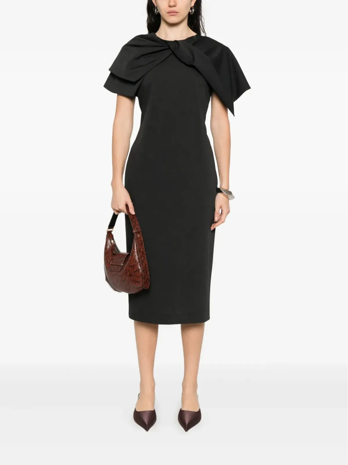 Alberta Ferretti ボウディテールショートスリーブミディドレス - 画像2