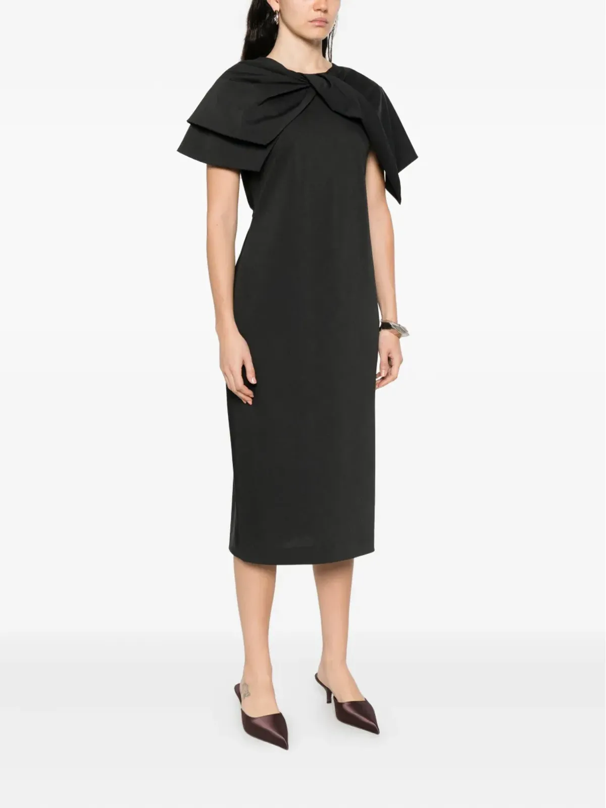 Alberta Ferretti ボウディテールショートスリーブミディドレス - 画像3