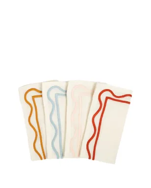 Misette カラーブロック刺繍リネンナプキン（4枚セット）- ニュートラルカラー - サムネイル1