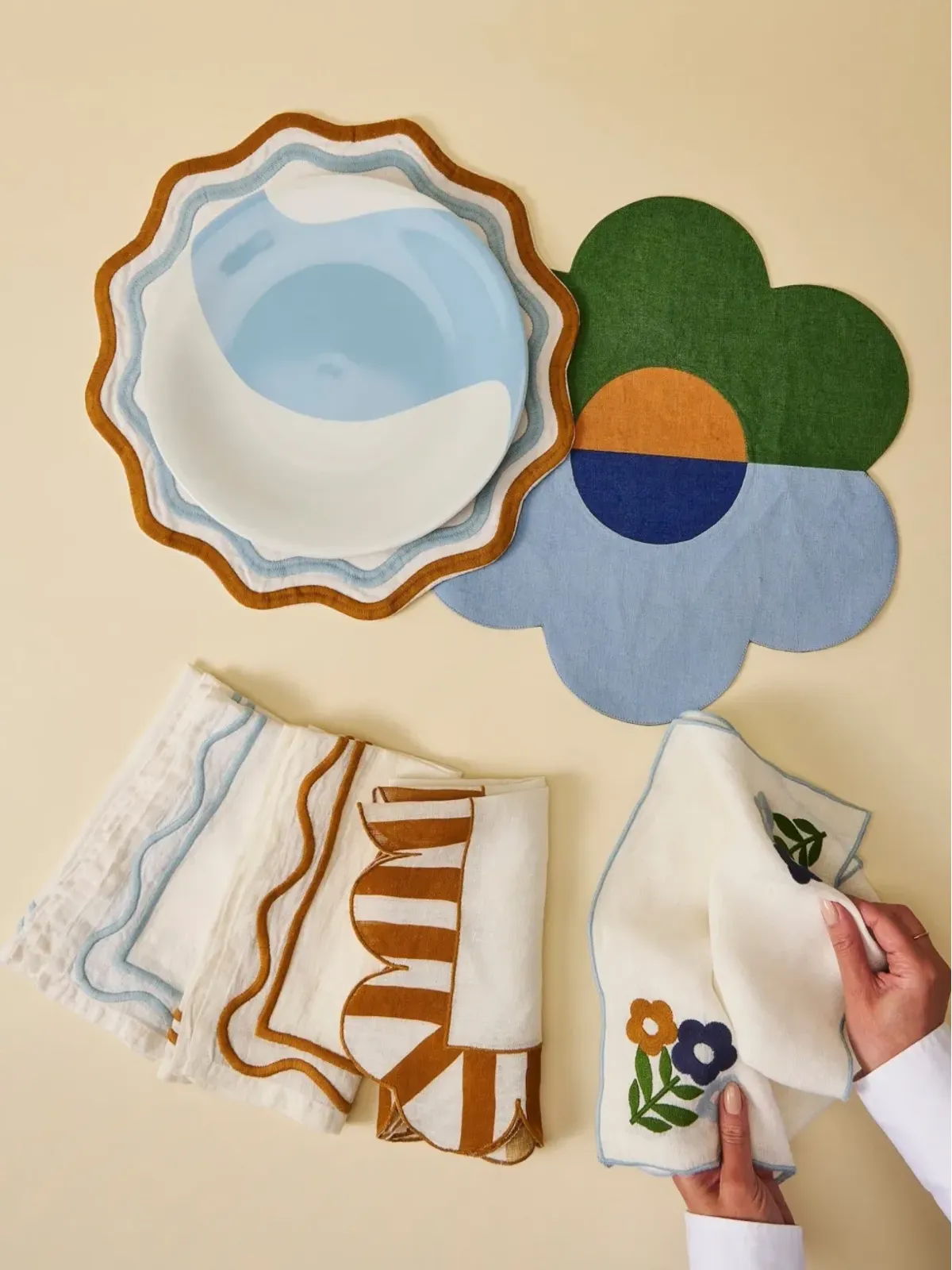 Misette ミセット スカラップストライプ リネン ナプキン（4枚セット）- ネチュラル - 画像3