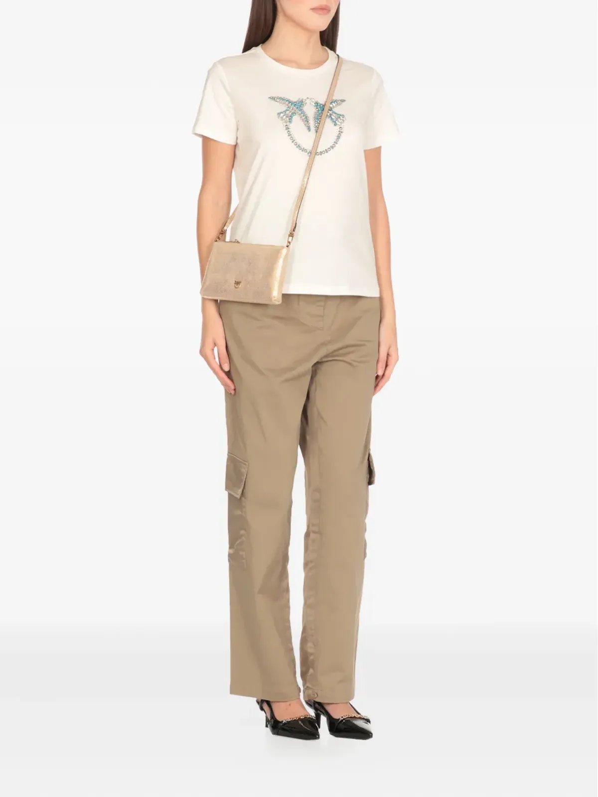 PINKO Love Birds スタッズ付きTシャツ - Neutrals - 画像3