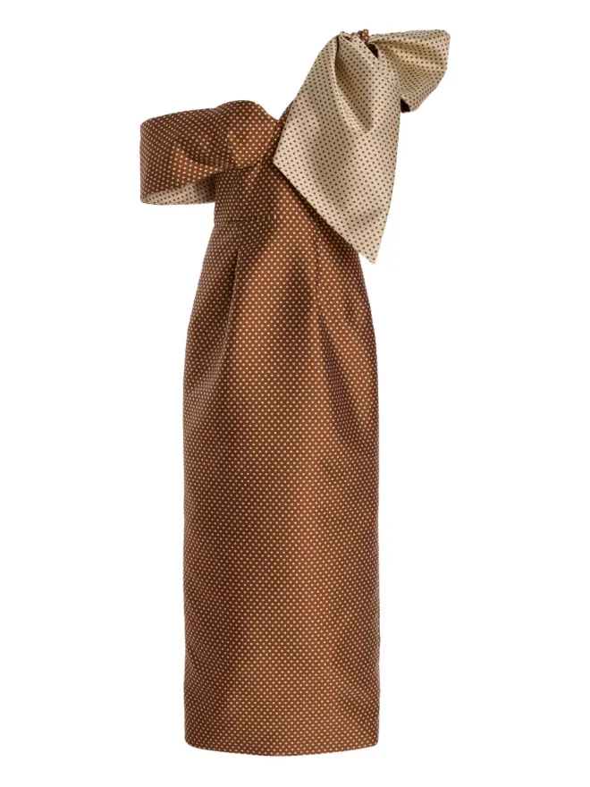 Rosie Assoulin Rosie Assoulin ポルカドットのワンショルダードレス - ブラウンの商品画像