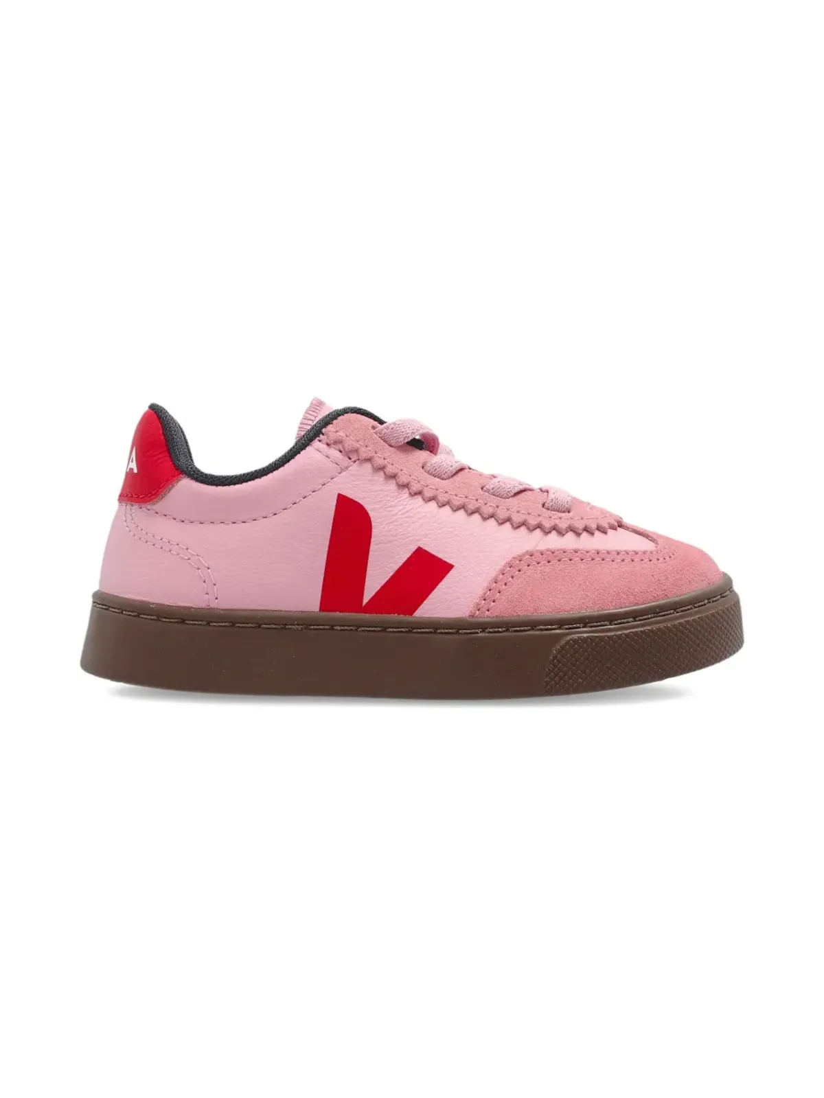 VEJA Kids Volley レザー Vロゴ スニーカー（ピンク） - 画像2