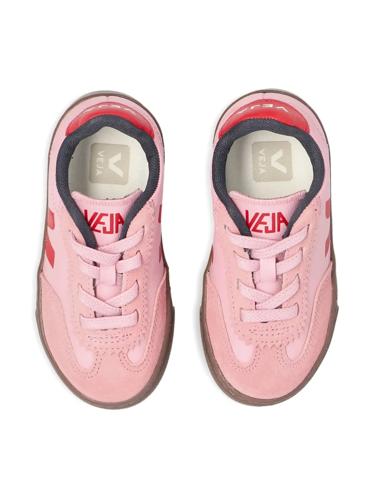VEJA Kids Volley レザー Vロゴ スニーカー（ピンク） - 画像4