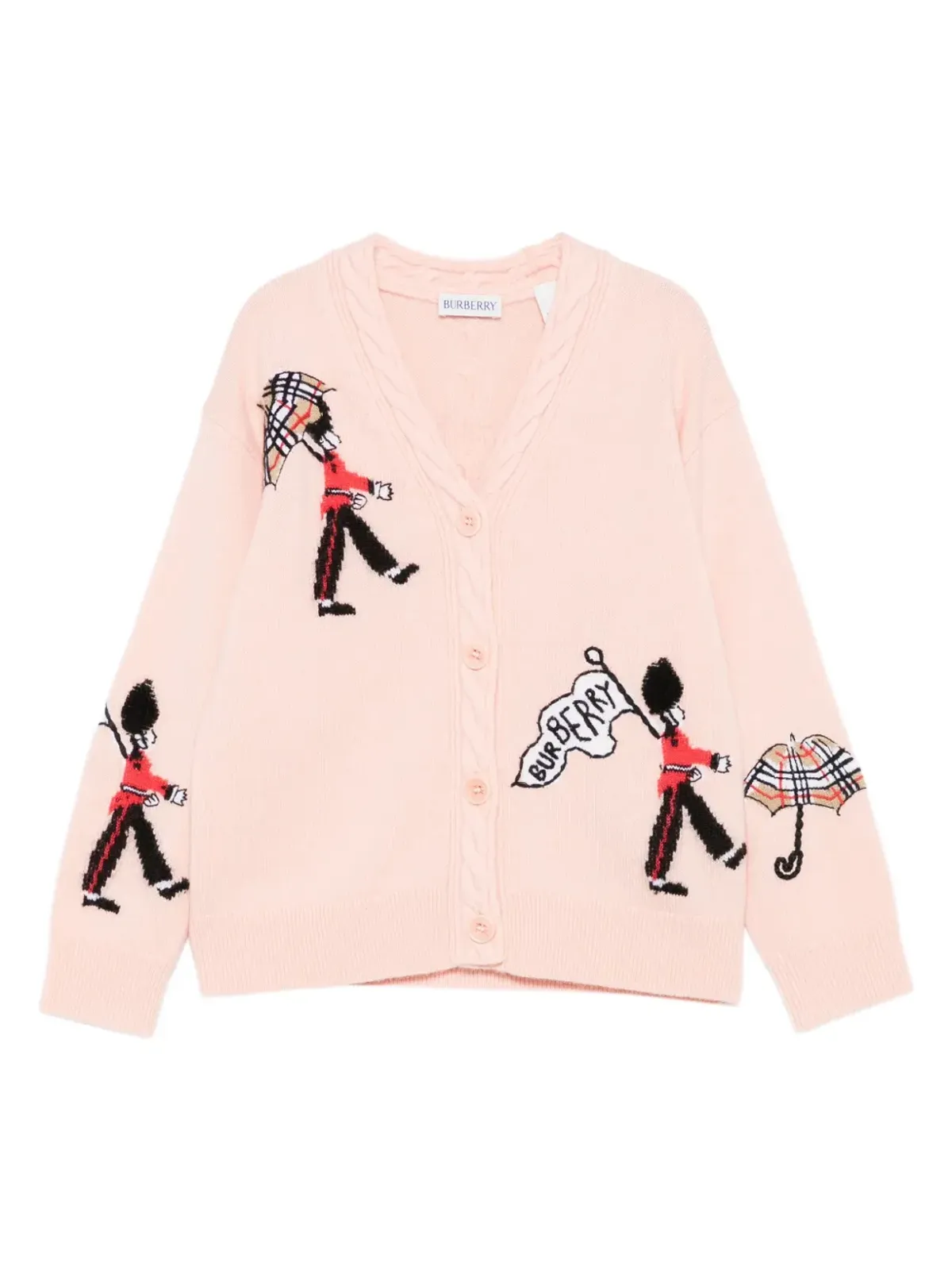 Burberry Kids embroidered cable-knit cardigan - Pink - 画像1
