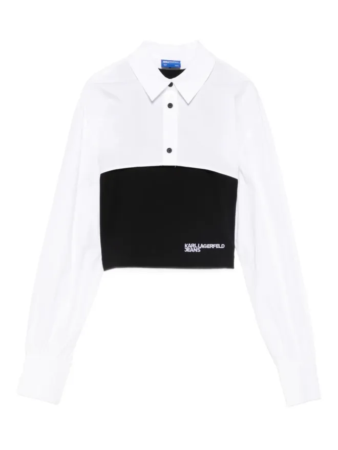 Karl Lagerfeld Jeans Karl Lagerfeld Jeans カラー・ブロック コットンシャツ（ブラック）の商品画像