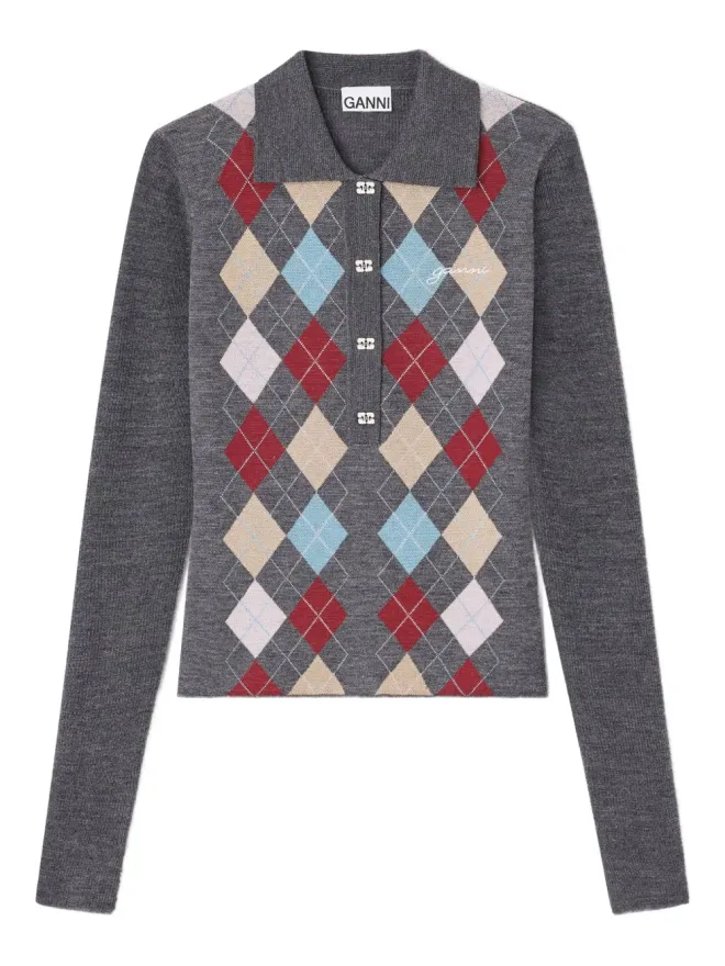 Ganni GANNI リブ編みポロネックトップの商品画像