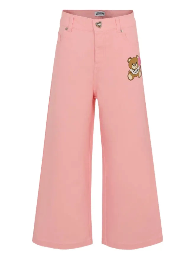 Moschino Kids Moschino Kids teddy-print jeans - Pinkの商品画像