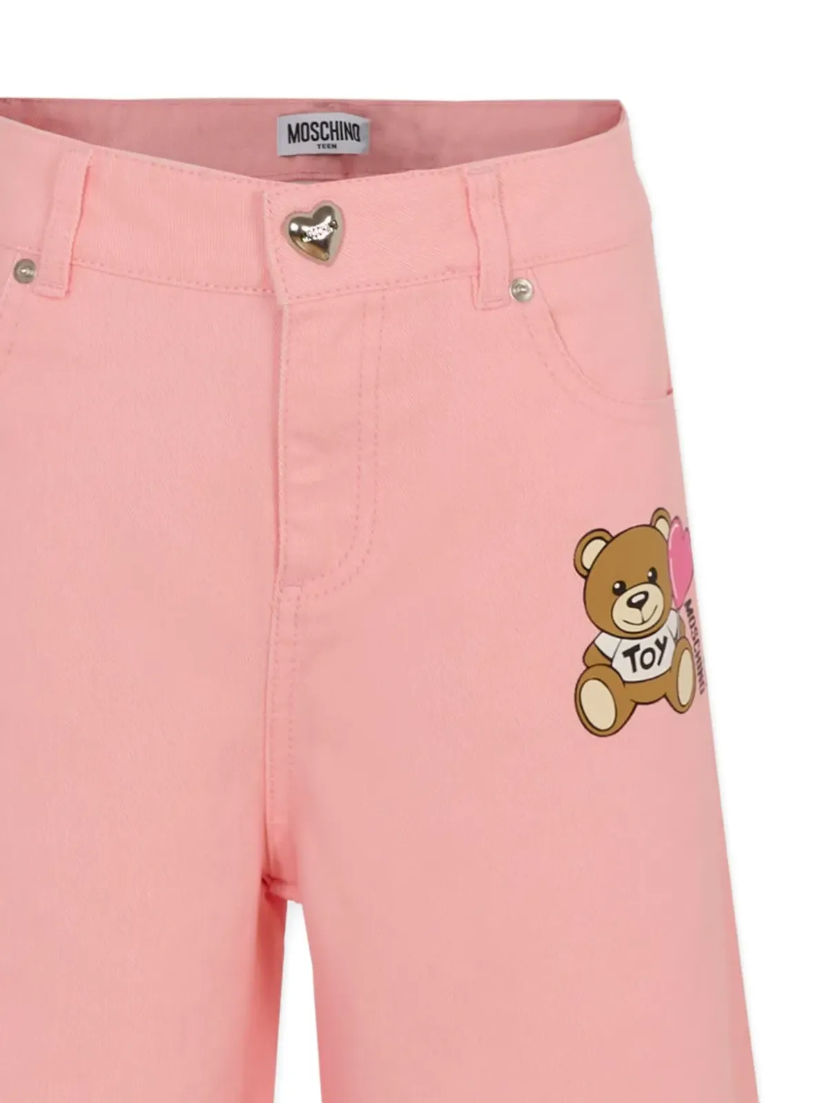 Moschino Kids teddy-print jeans - Pink - 画像3