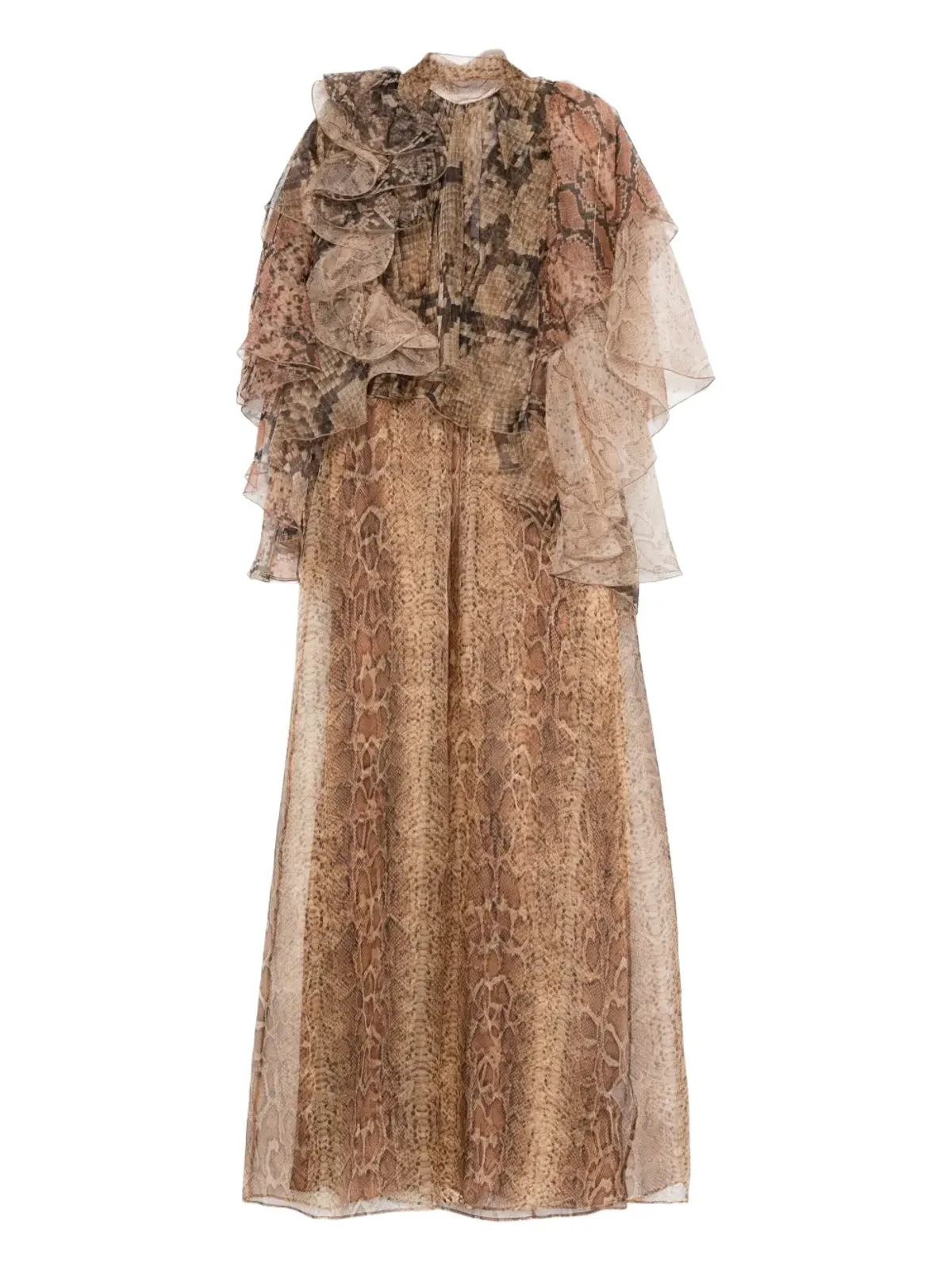 ZIMMERMANN ラッフルトリム蛇柄ドレス – ブラウン - 画像1