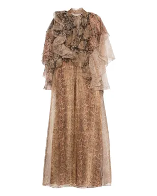 ZIMMERMANN ラッフルトリム蛇柄ドレス – ブラウン - サムネイル1