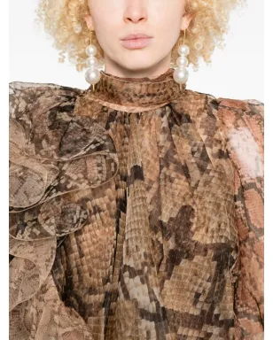 ZIMMERMANN ラッフルトリム蛇柄ドレス – ブラウン - サムネイル5
