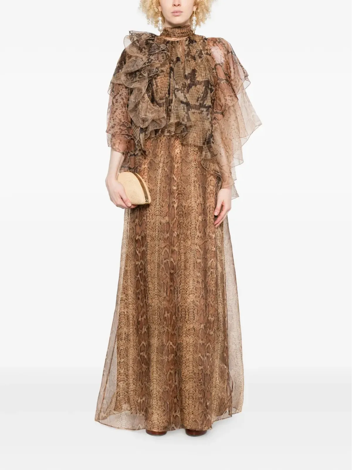 ZIMMERMANN ラッフルトリム蛇柄ドレス – ブラウン - 画像2
