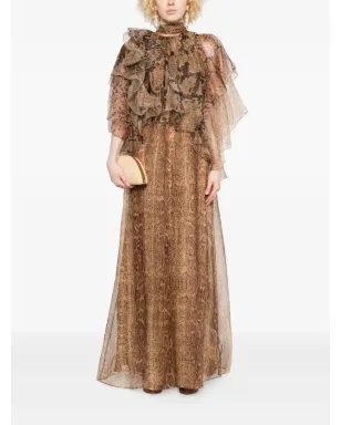 ZIMMERMANN ラッフルトリム蛇柄ドレス – ブラウン - サムネイル2