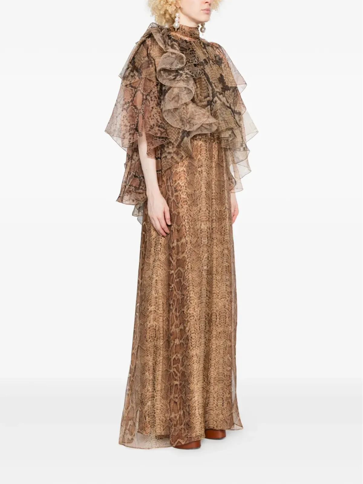 ZIMMERMANN ラッフルトリム蛇柄ドレス – ブラウン - 画像3