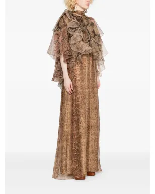 ZIMMERMANN ラッフルトリム蛇柄ドレス – ブラウン - サムネイル3