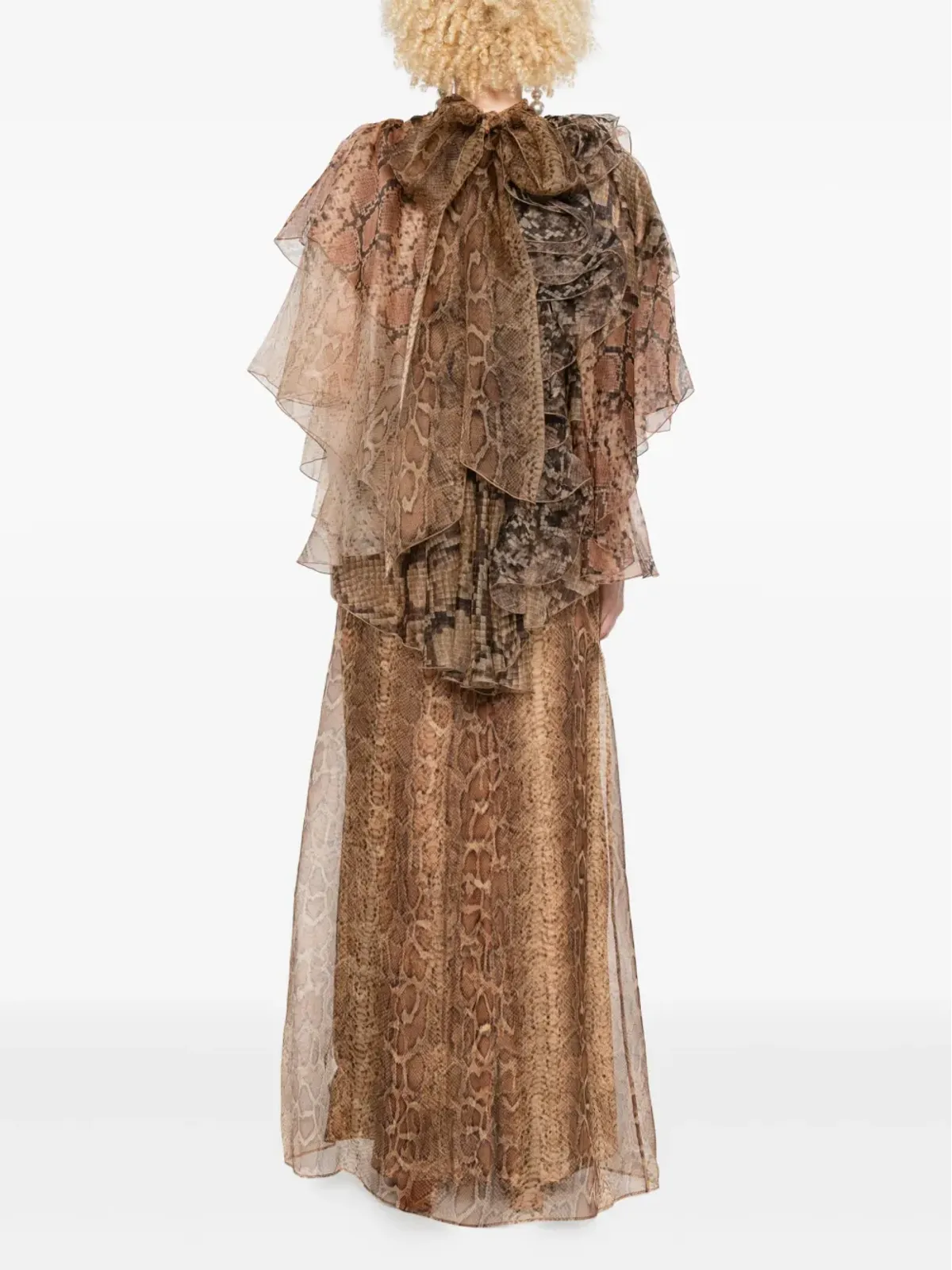 ZIMMERMANN ラッフルトリム蛇柄ドレス – ブラウン - 画像4