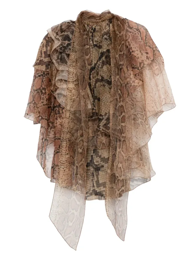 Zimmermann ZIMMERMANN ブラウンのフリル蛇柄プリント ブラウスの商品画像
