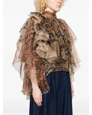 ZIMMERMANN ブラウンのフリル蛇柄プリント ブラウス - サムネイル3