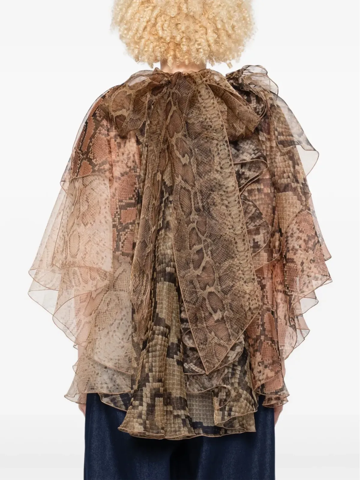 ZIMMERMANN ブラウンのフリル蛇柄プリント ブラウス - 画像4