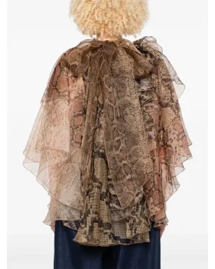 ZIMMERMANN ブラウンのフリル蛇柄プリント ブラウス - サムネイル4