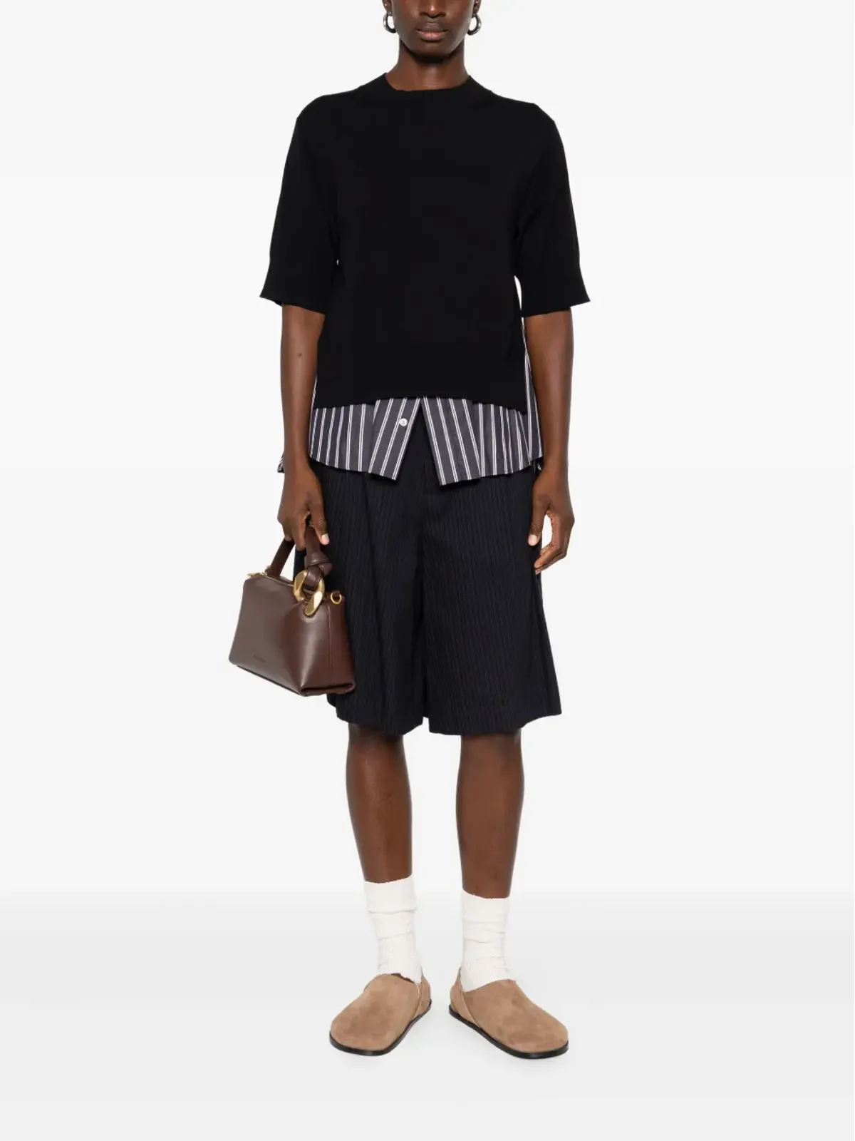 sacai レイヤードストライプニットトップ - 画像2