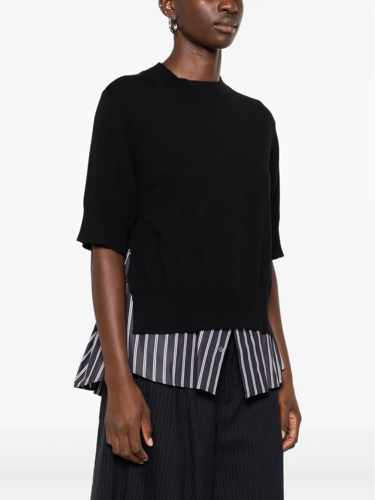 sacai レイヤードストライプニットトップ - 画像3