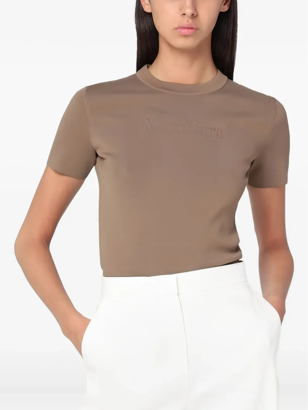 Max Mara ロゴ刺繍 Tシャツ ブラウン - 画像3